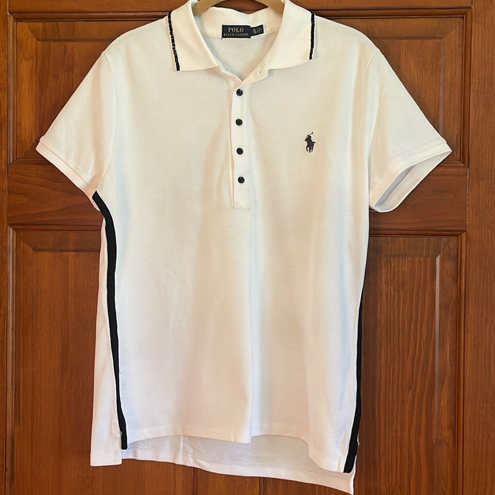Polo Ralph Lauren 5 button with black accent down torso black beading on collar